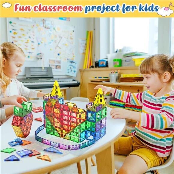 Magnetic Building Tiles, 60 Pieces, Rainbow Shapes, STEM Toys - Picture 6 of 7